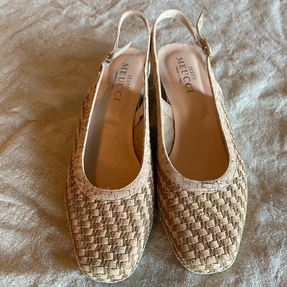 woven leather and cork sling back mules - Picture 1 of 8
